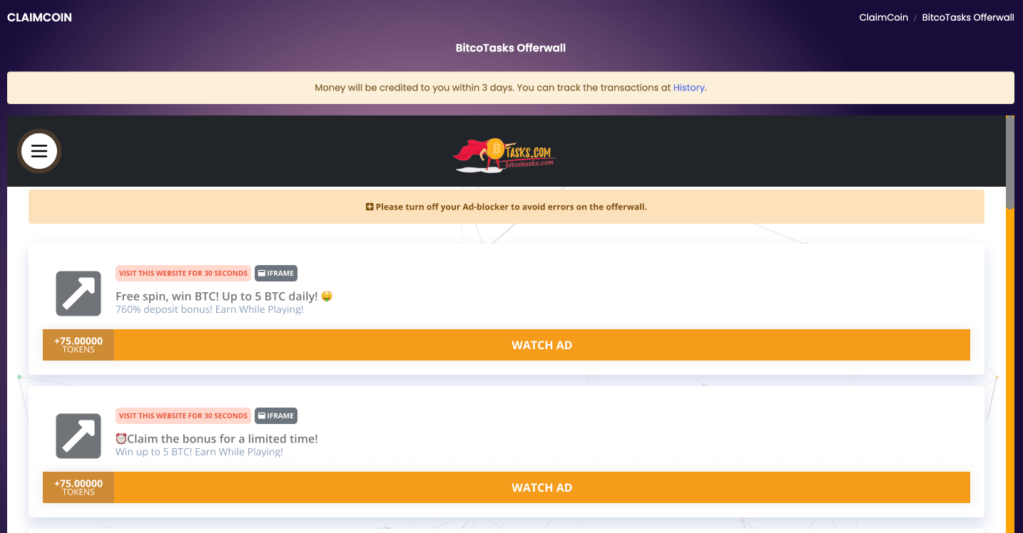 Claimcoin - Offerwall
