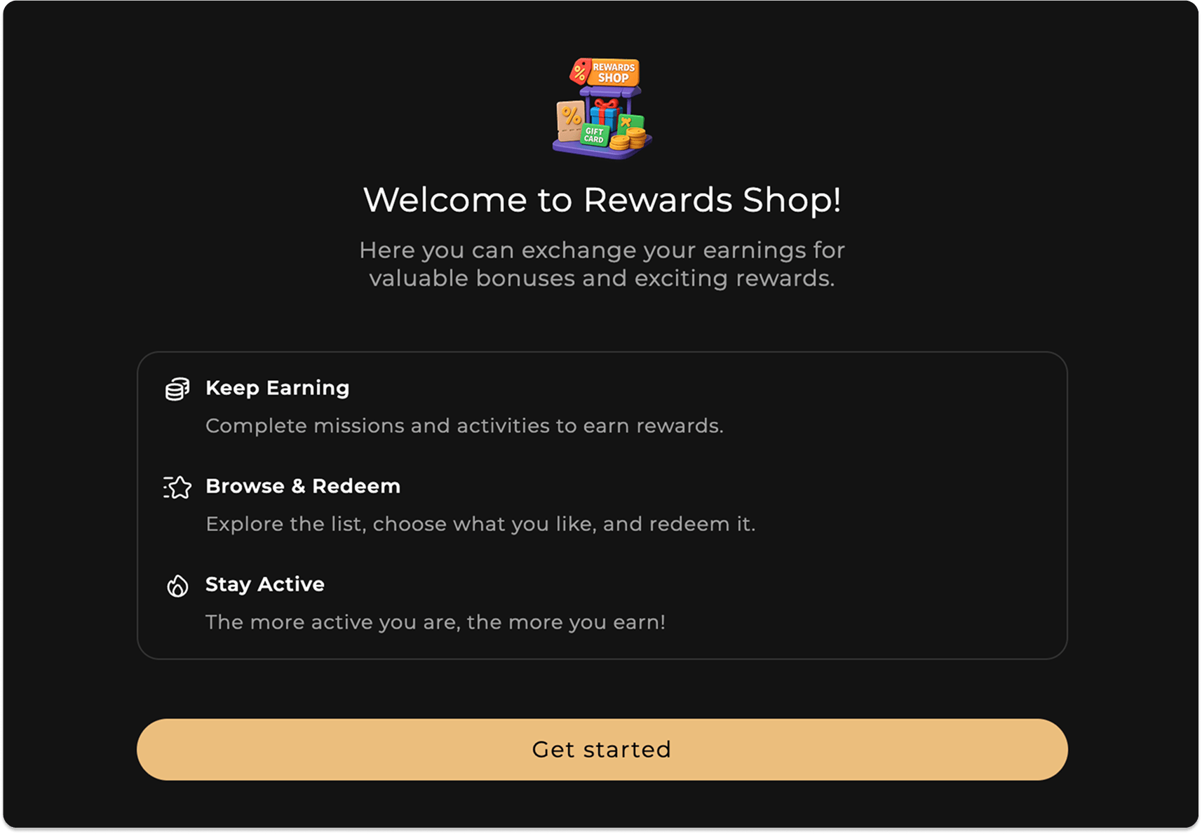 FairSpin Casino Review - Rewards Shop Welcome Screen