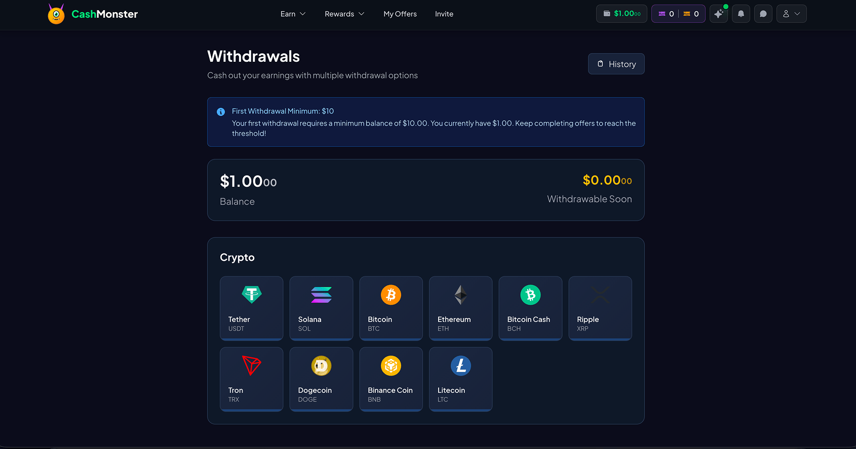 CashMonster Withdrawals