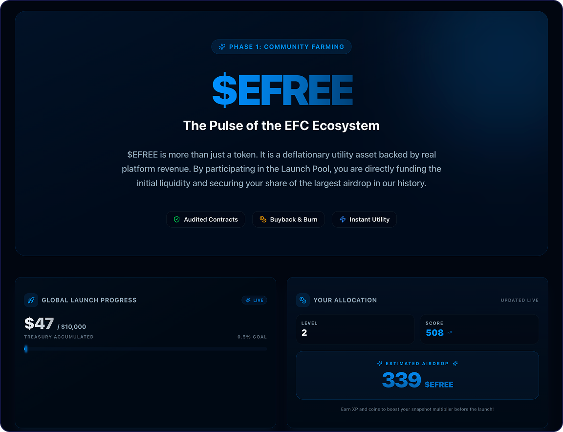 EarnFreeCoin EFREE Token Launch and Airdrop Farming