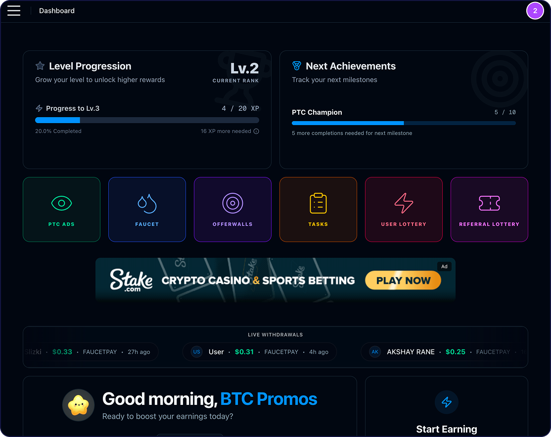 EarnFreeCoin Member Dashboard and Account Overview