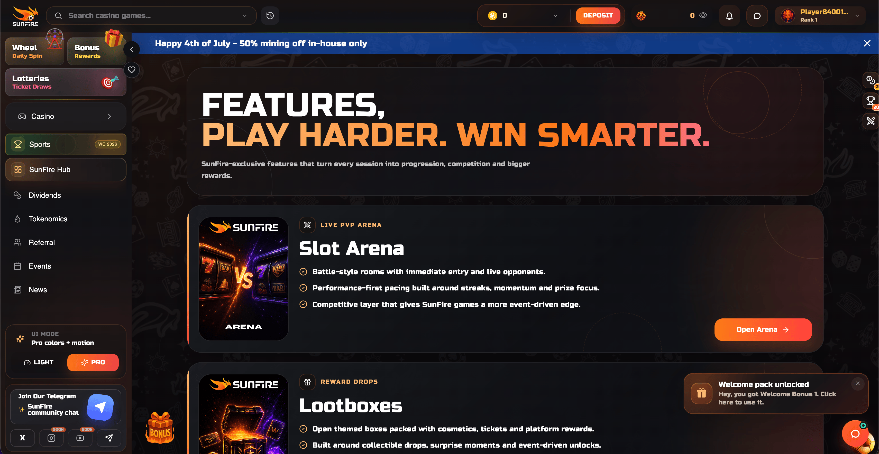 Sunfire Hub - Slot Arena and Lootboxes