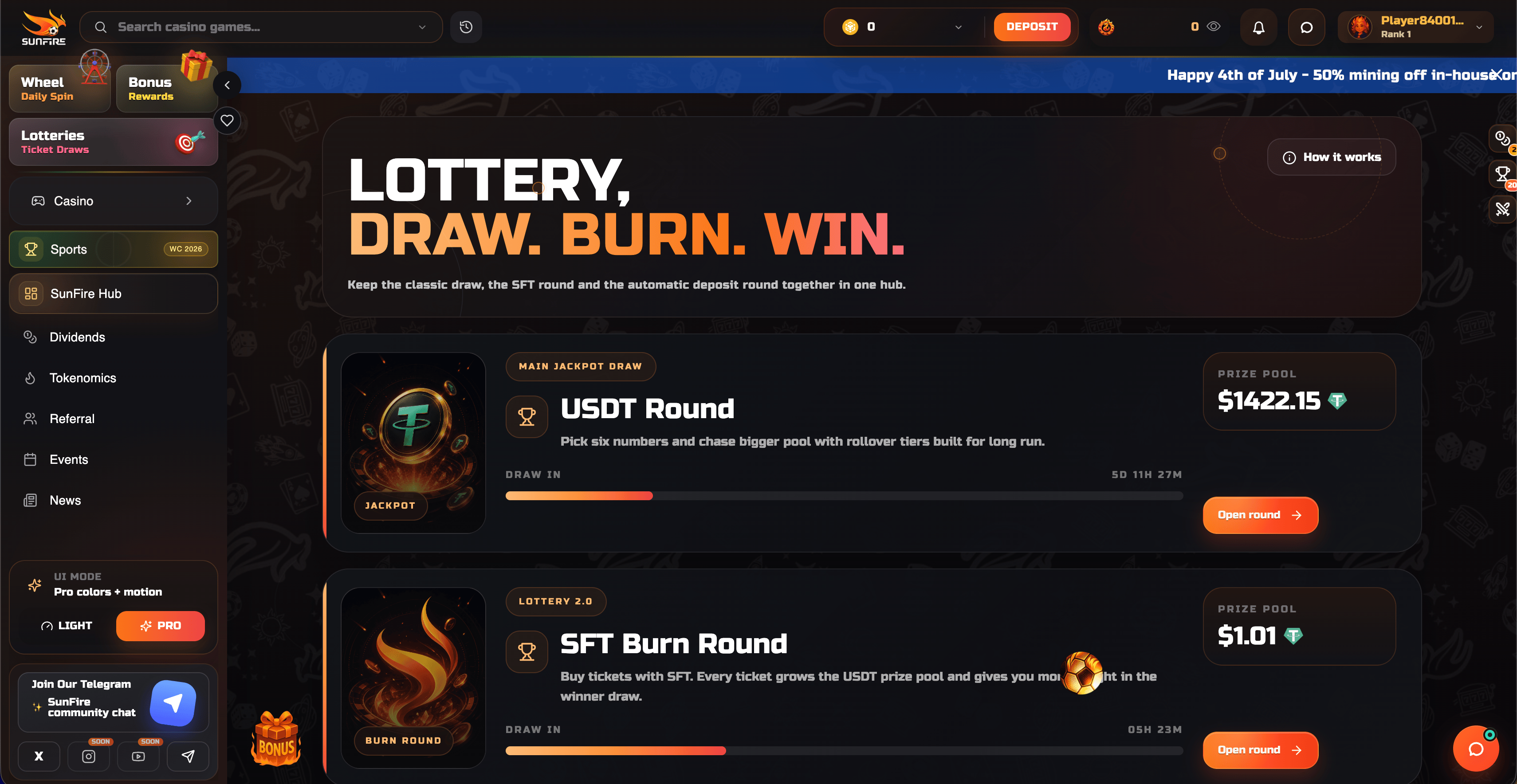 Sunfire Lotteries Page