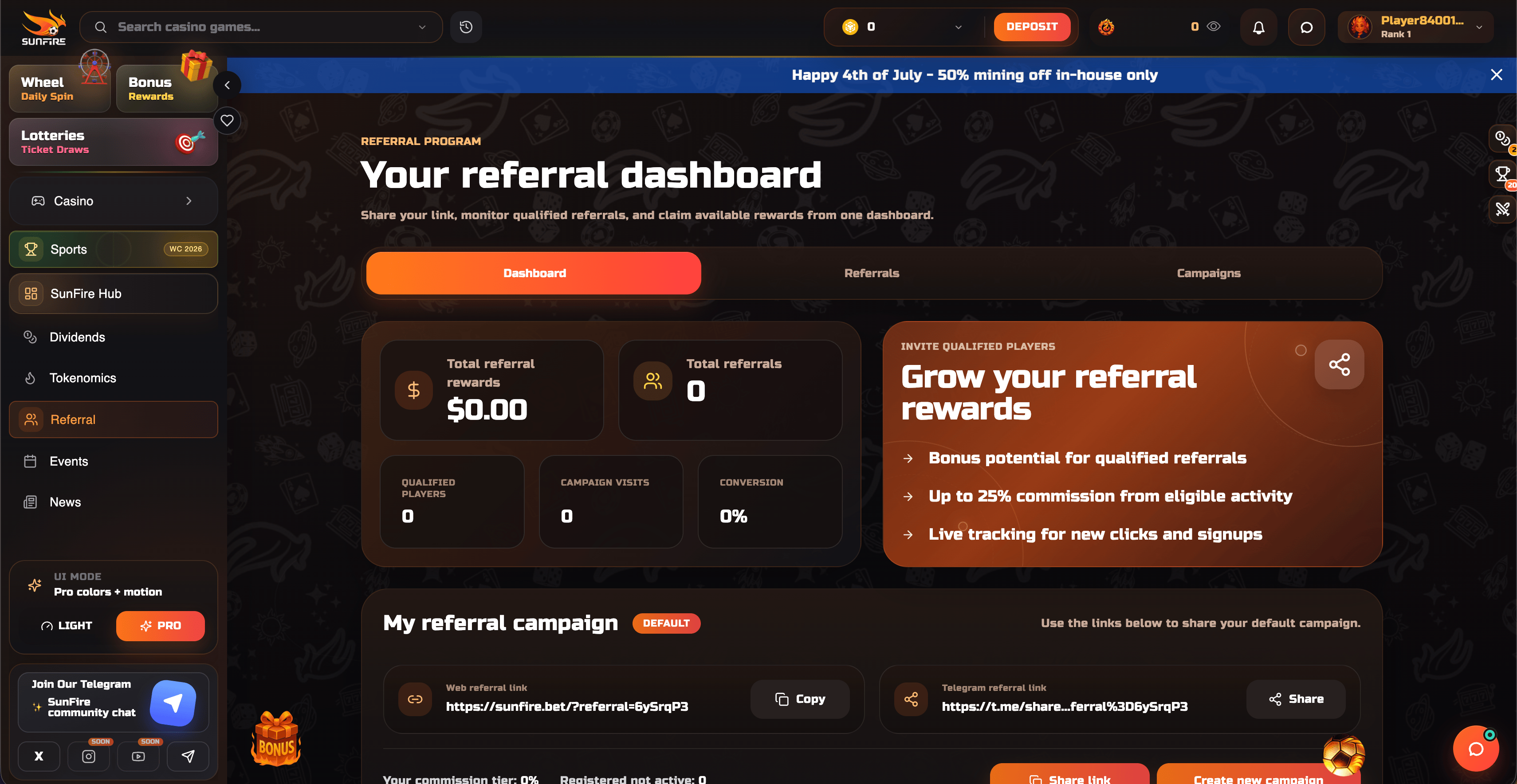 Sunfire Referral and Affiliate Dashboard