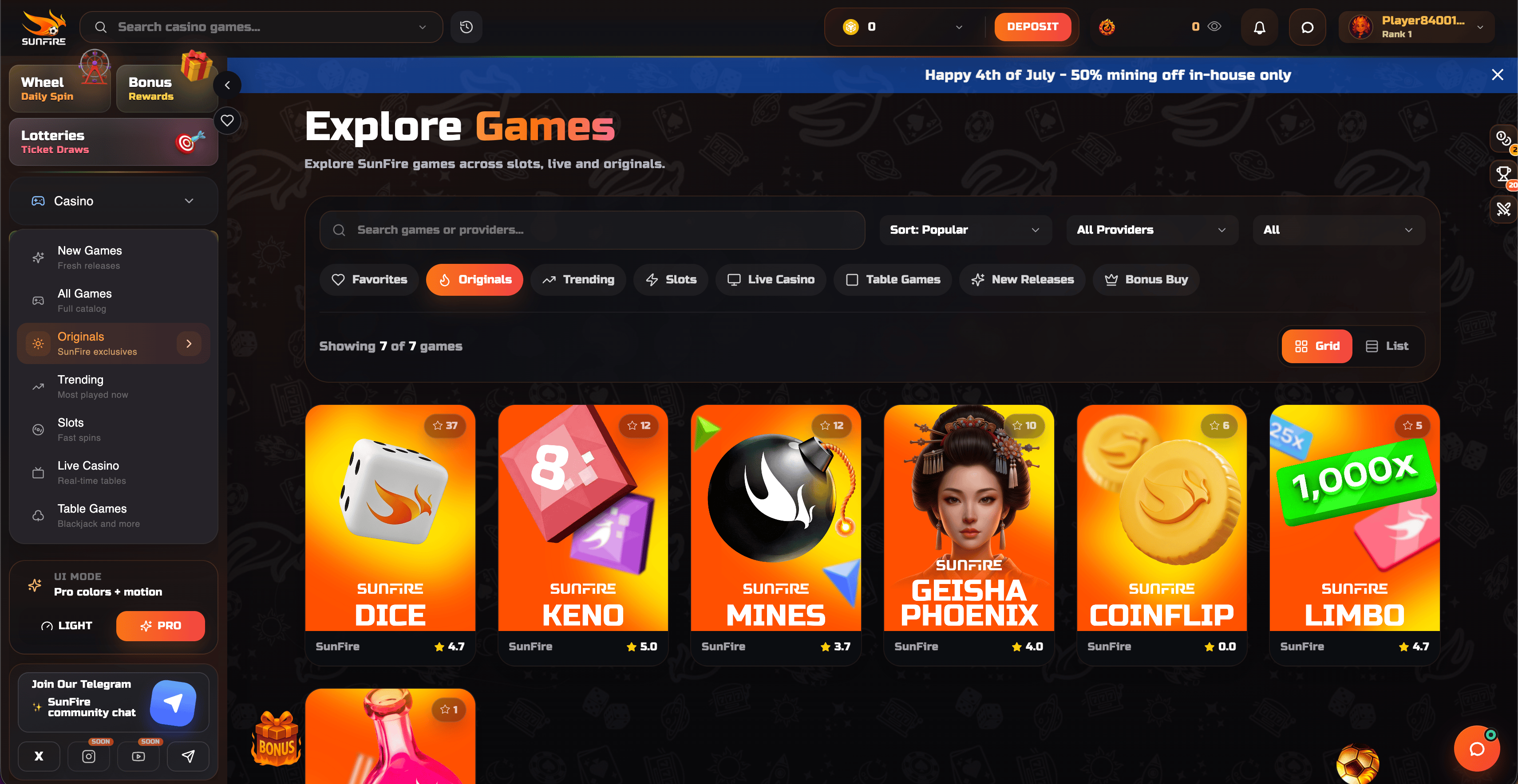 Sunfire Original In-House Games